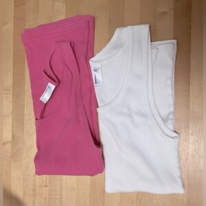 2 Cotton American Apparel ribbed tanks - 1 pink & 1 white